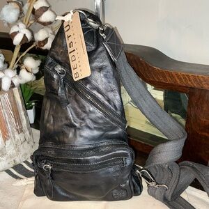 NWT Bed Stu Leather Andie Sling Backpack Black Rustic Retail $240